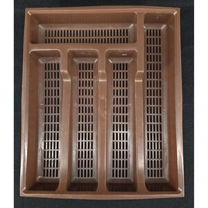 Vtg 70s Brown Cutlery Tray Silverware Utensil Flatware Drawer Organizer 5 Slots